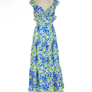 Endless Rose Vibrant Blue and Lime Floral Maxi Dress